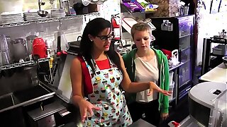 Young blonde Alani Pi has occupation interview painless barista  at Penny Barber's  quick-service coffee inform on